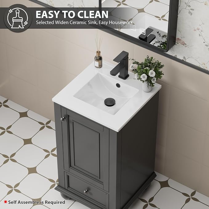 eclife 18" Bathroom Vanity Sink Combo Vintage Style - Image 5