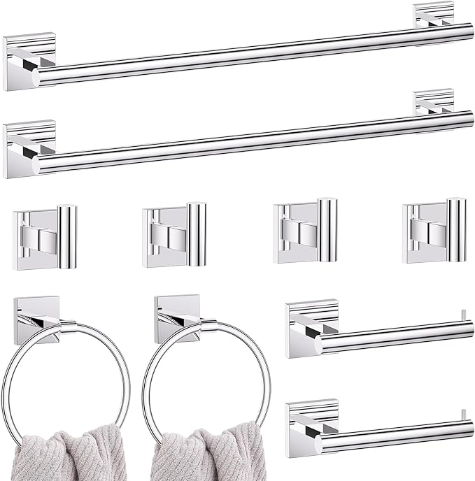 10 Pieces Polished Chrome Towel Bar Set, 23.6 Inch Bathroom Accessories Set by LairuierBathroomHardwareSet