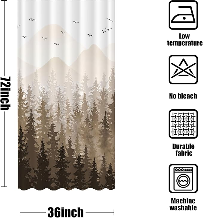 Aipon Brown Misty Forest Shower Curtain Ombre Nature Tree Plants Shower - Image 7