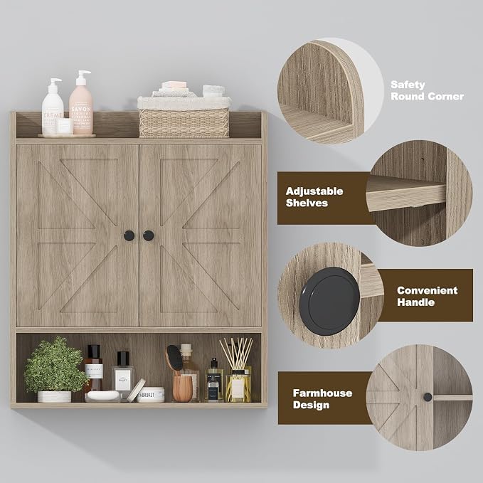 EasyCom 22" W x 26" H Bathroom Wall Cabinet, Farmhouse Medicine Cabinet - Image 5