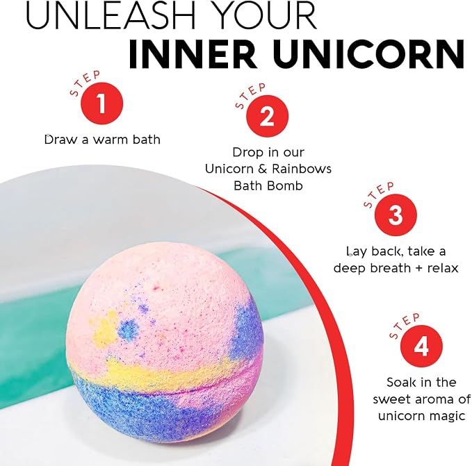 Nature's Beauty Unicorns & Rainbows, Non-Staining, Fun Bubbly Fizzy Spa Bomb - Image 3