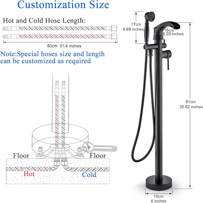 Senlesen Matte Black Bathroom Single Handle Freestanding Bathtub Faucet Floor - Image 5