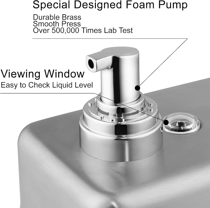 Commercial Wall Mount Stainless Steel Foaming Soap Dispenser, 40 oz Industrial - Image 5