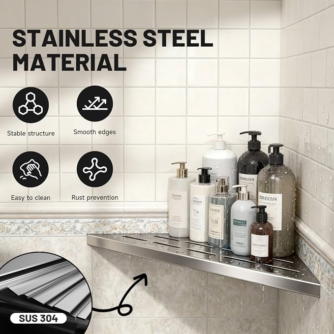 Corner Shower Shelves 10" Brushed Nickel, 2 Pack 304 Stainless Steel Shower - Image 6