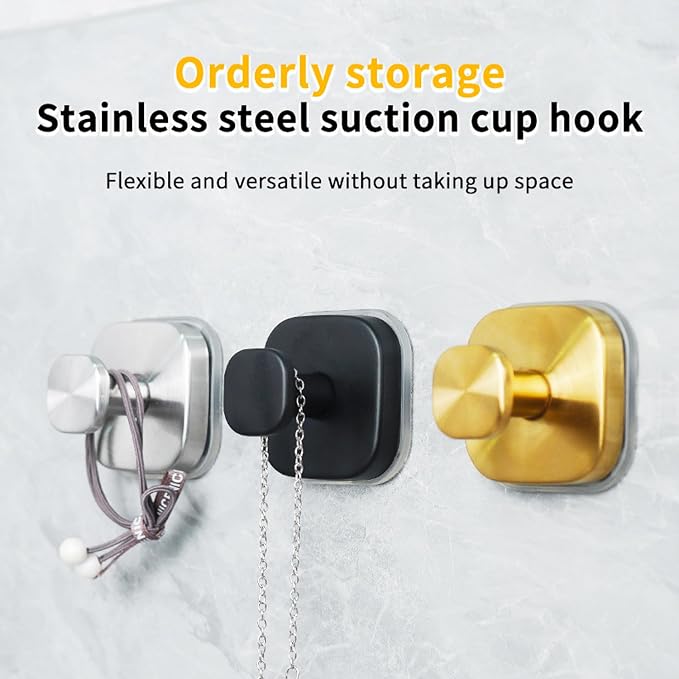 4Pcs Square Suction Cup Hook, 304 Stainless Steel Shower Hook, Removable - Image 4
