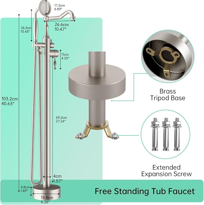Hoimpro Free Standing Tub Faucet Freestanding Tub Filler Stand Alone Bath Tub - Image 7