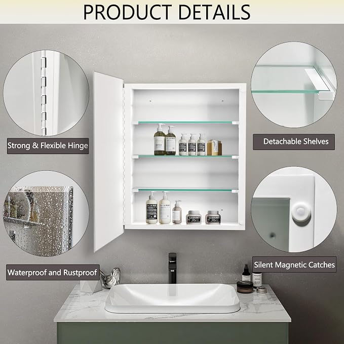 Bathroom Medicine Cabinet with 20x20 in Square Beveled Frameless Mirror - Image 6