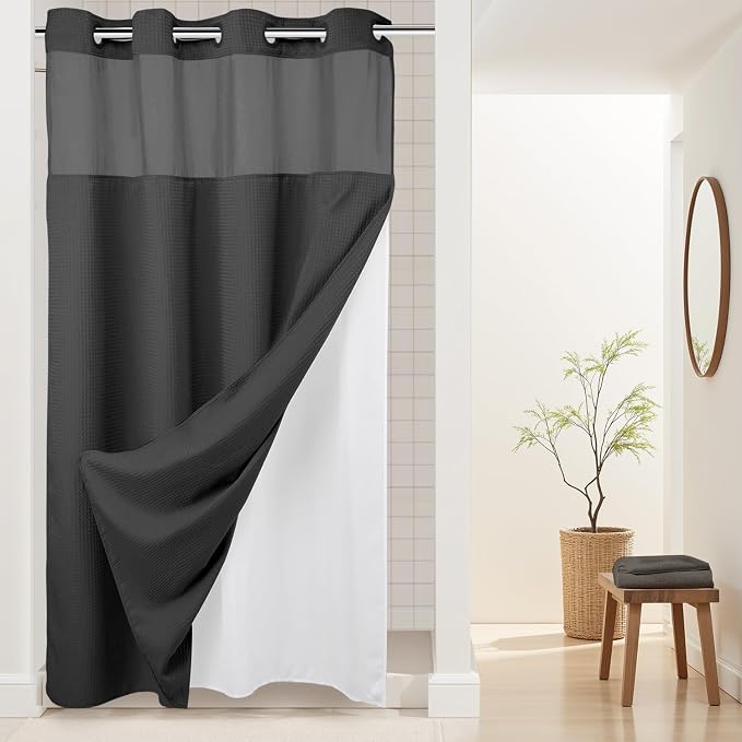 River Dream Heavyweight No Hooks Required Dotted Waffle Weave Shower Curtain by RiverDream