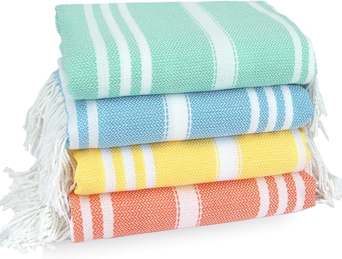 4 Pack Cotton Turkish Beach Towel Lightweight Thin Travel Vacation Essentials by Unknown