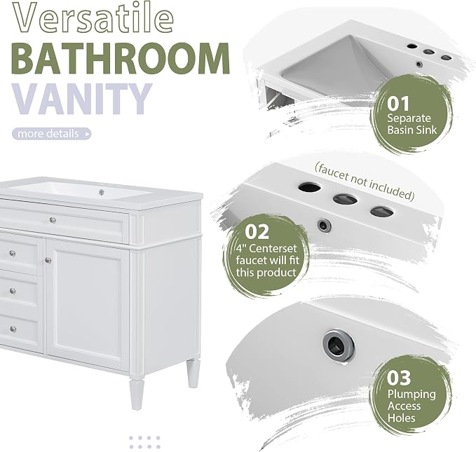 36" Bathroom Vanity with Matching Medicine Cabinet, Modern Sink Storage Cabinet - Image 4