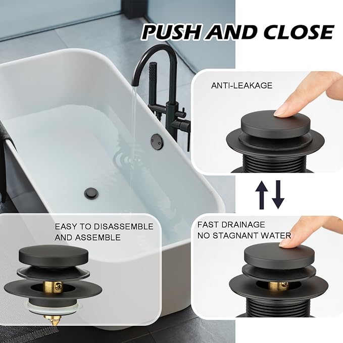 Yariwiz 1-1/2" Matte Black Bathtub Tub Drain Kit Bath Waste Overflow Drain Tube - Image 6