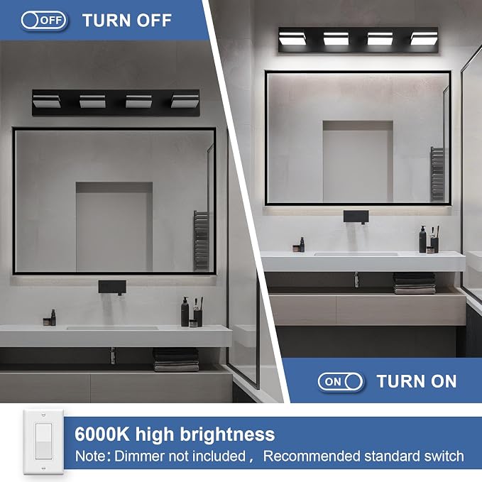 Modern LED Bathroom Lights Fixtures, Metal Black Acrylic Wall Lighting - Image 3
