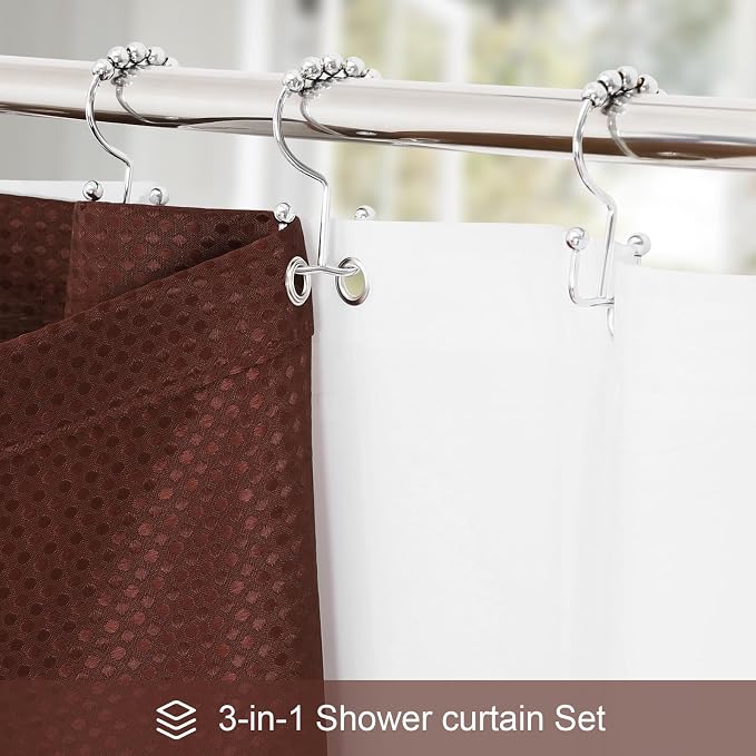 3 in 1 Shower Curtain Set, Waterproof Fabric Shower Curtains - Image 2