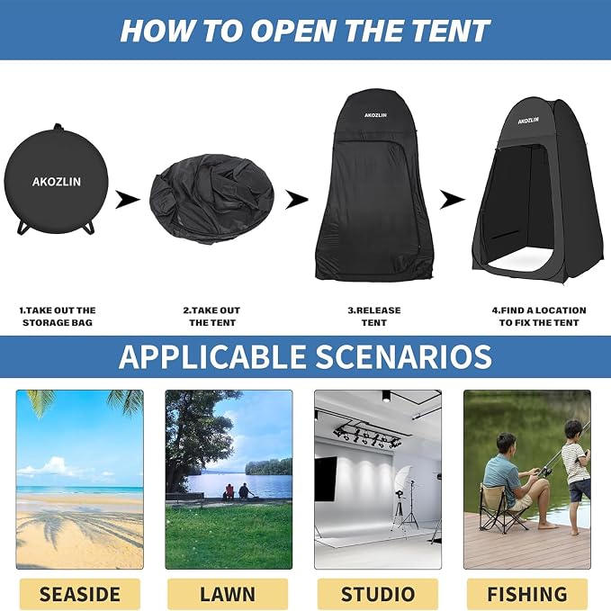 AKOZLIN Portable Pop Up Shower Tent Instant Privacy Dressing Changing Tent - Image 4