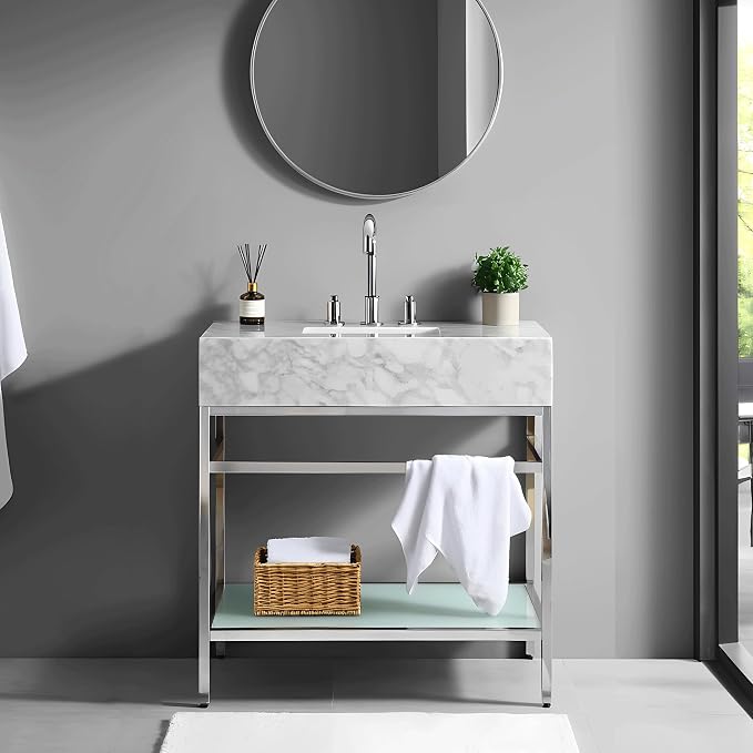 Gesipor Bathroom Carrara Marble Vanity - Image 6