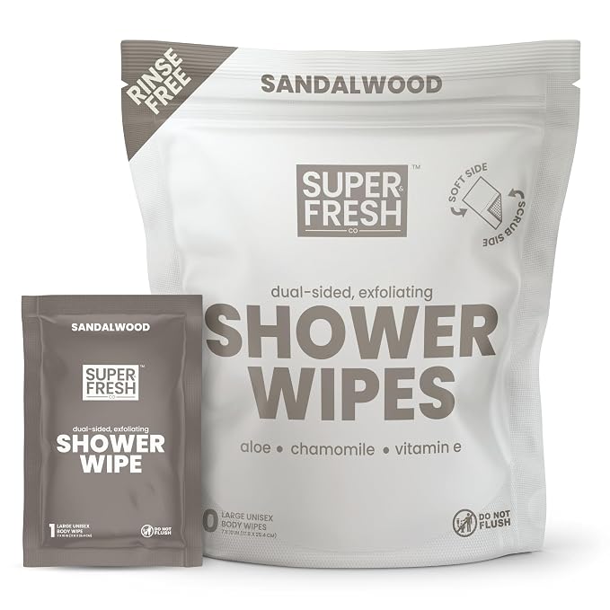 Super Fresh Shower Wipes Large Sandalwood Body Wipes by SuperFreshCo