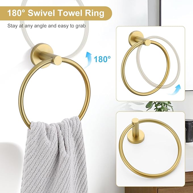 TQKAG 5 Piece Bathroom Accessories Set Brushed Gold Bathroom Hardware Set 23.6 - Image 5