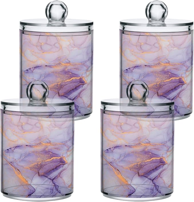4 Pack Qtip Holder Organizer Dispenser Purple Transparent Waves Marble Bathroom - Image 2