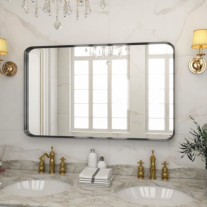 VooBang Bathroom Mirror 30x48 inch, Modern Round Corner Bathroom Vanity Mirror - Image 8
