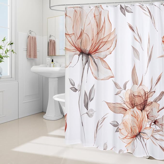 Small Stall Boho Watercolor Floral Shower Curtain 36 x 72, Artistic Narrow Half - Image 2