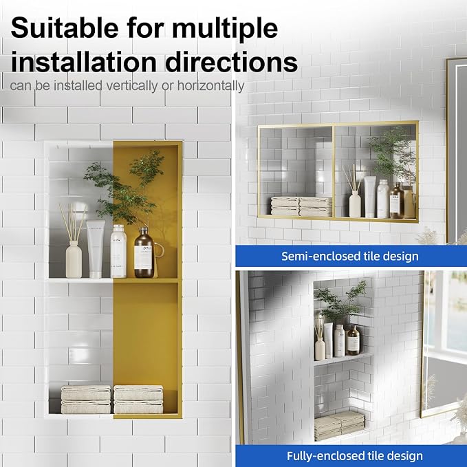 Bathbliss Shower Niche, No‑Tile Recessed Wall Niche, 11.18"x22.3" SUS304 - Image 4