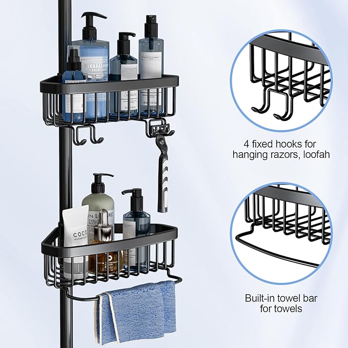 Corner Shower Caddy Tension Pole: Adjustable Rustproof 4-Tier Inside Bathroom - Image 4