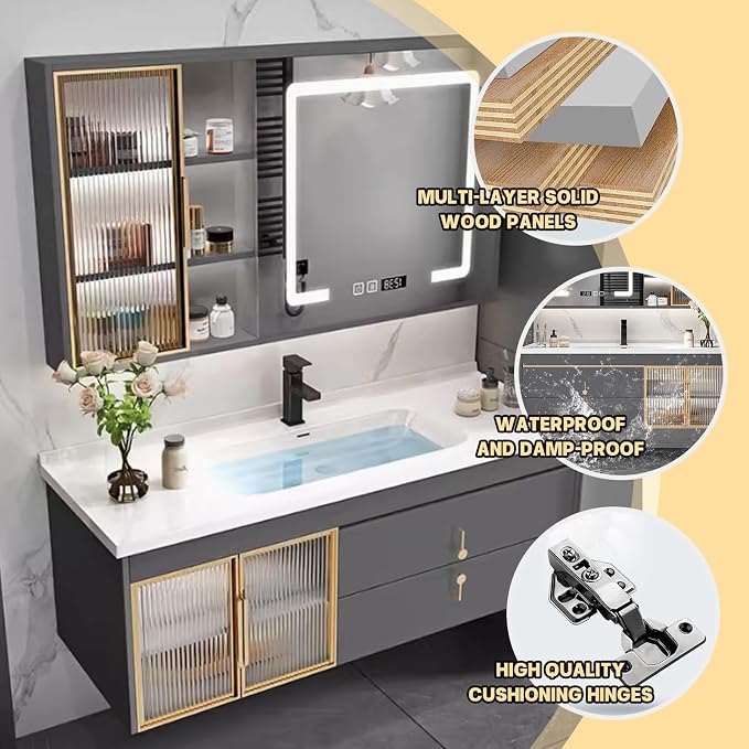 32" Bathroom Vanity with Sink, Floating Bathroom Cabinet Include Smart LED - Image 4