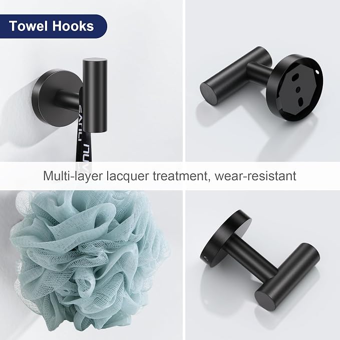 Lairuier 5 Pieces Matte Black Bathroom Accessories Set, 23.6 Inch Bath Towel - Image 5