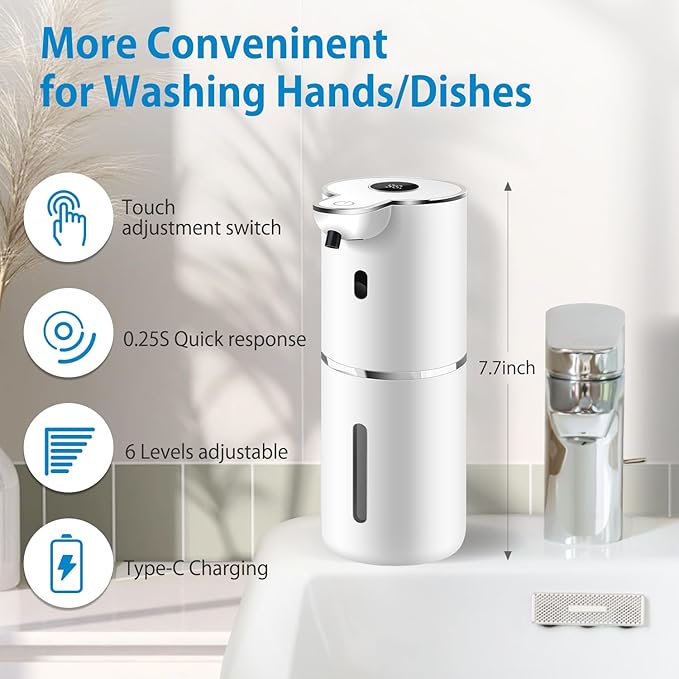 Automatic Foaming Soap Dispenser 12.8oz, Rechargeable & 6 Levels Foaming - Image 2