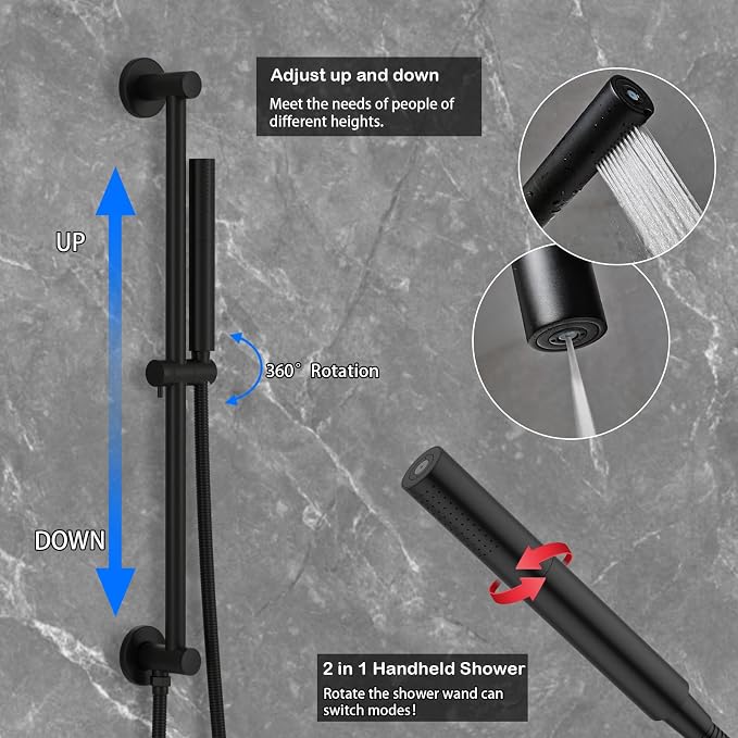 Shower Faucet Set Matte Black Shower System Temperature Display Diverter Shower - Image 5