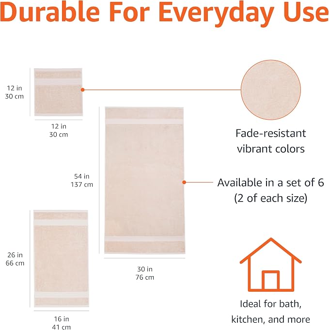 Amazon Basics Fade Resistant Bath, Hand and Washcloth Towel Set, 100% Cotton - Image 3