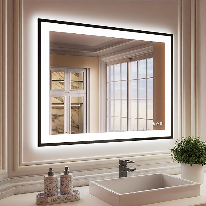 ISKM Framed LED Mirror for Bathroom 40"x30", Dimmable LED Bathroom Mirror by ISKM-IStillKeepMovin