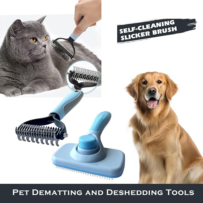 2PCS pet hair removal comb & Dog Brushes & cat brushes & Pet Grooming Rake & - Image 4