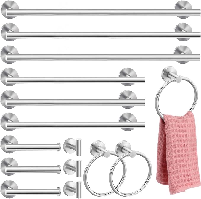 Gisafai 15 Piece Bathroom Hardware Set, 23.6 Inch Brushed Towel Bar Ring Toilet by Gisafai