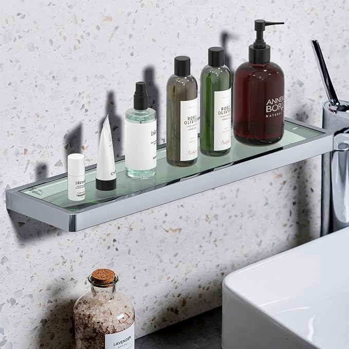 20IN Bathroom Shelves/Shelf Glass Wall Mount Floating Shelves - Image 2