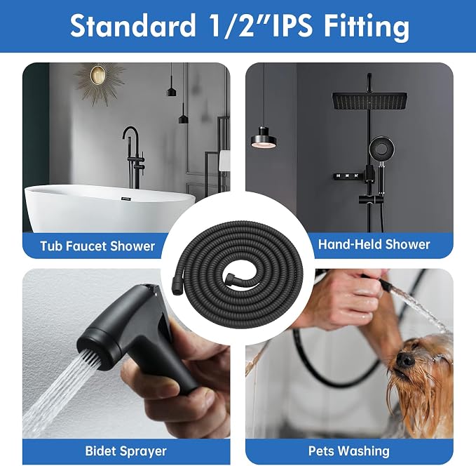 RUMOSE 118 inches Shower Hose Shower Head Extension Hose Extra Long Stainless - Image 7