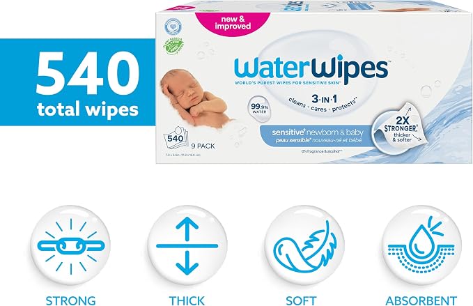 WaterWipes Sensitive+ Newborn & Baby Wipes, 3-In-1 Cleans, 99.9% Water - Image 2