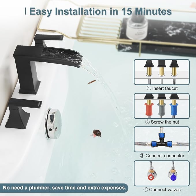 Brass High Flow Roman Bathtub Faucet Black Tub Faucet, Waterfall Bath Tub - Image 6