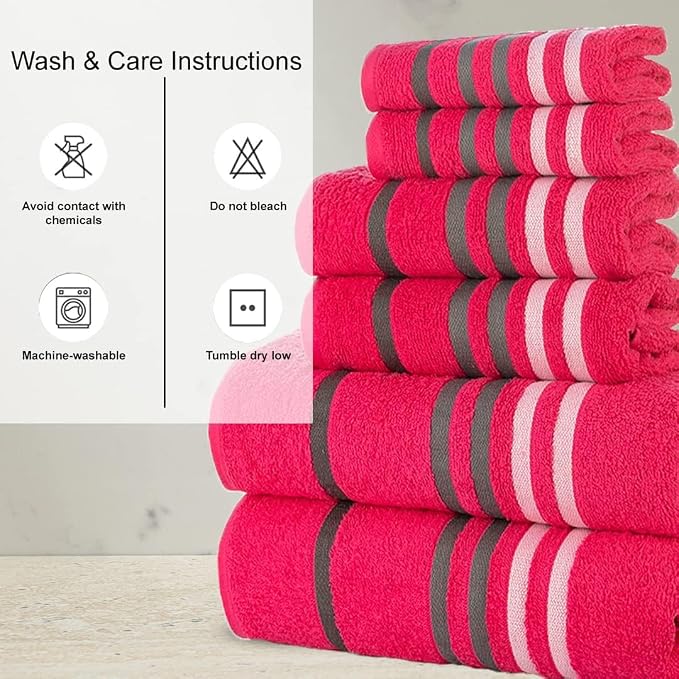 CASA COPENHAGEN Exotic 6 Pieces Towel Set- Pink, 525 GSM 2 Bath Towel 2 Hand - Image 6
