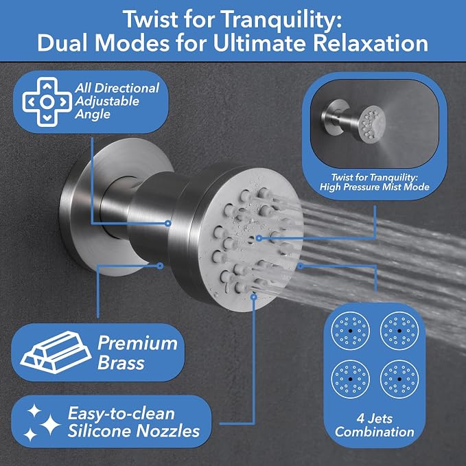 VANFOXLE Shower Faucet Set Brushed Nickel Shower System, Push Button Diverter - Image 2