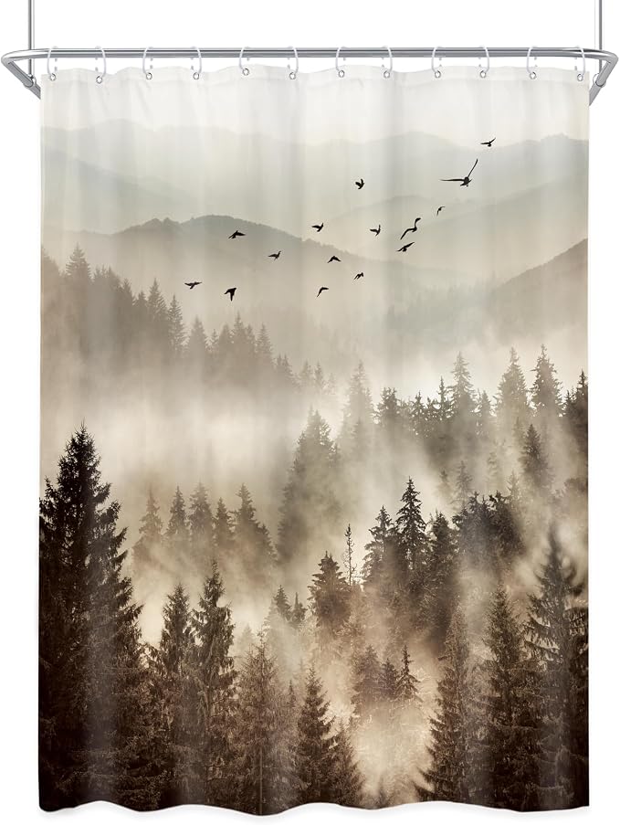 Riyidecor Foggy Mountain Shower Curtain 48Wx72H Inch RV Narrow Nature Scenery - Image 7
