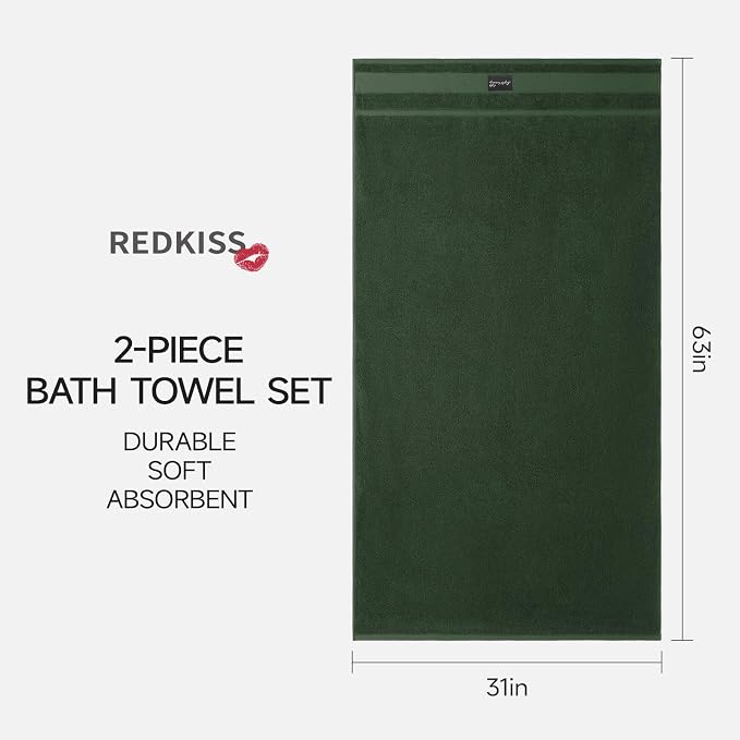 REDKISS Large Bath Towels Set 2 Piece, 100% Cotton, 31x63 in, Heavyweight 760GSM - Image 2