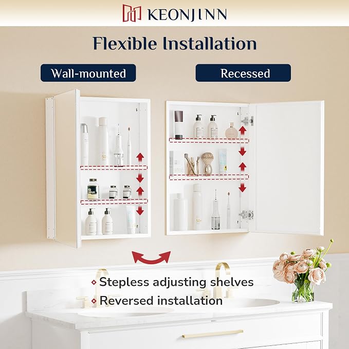 Keonjinn 48 x 32 Inch Large Medicine Cabinet Mirror, Assembly Required - Image 5