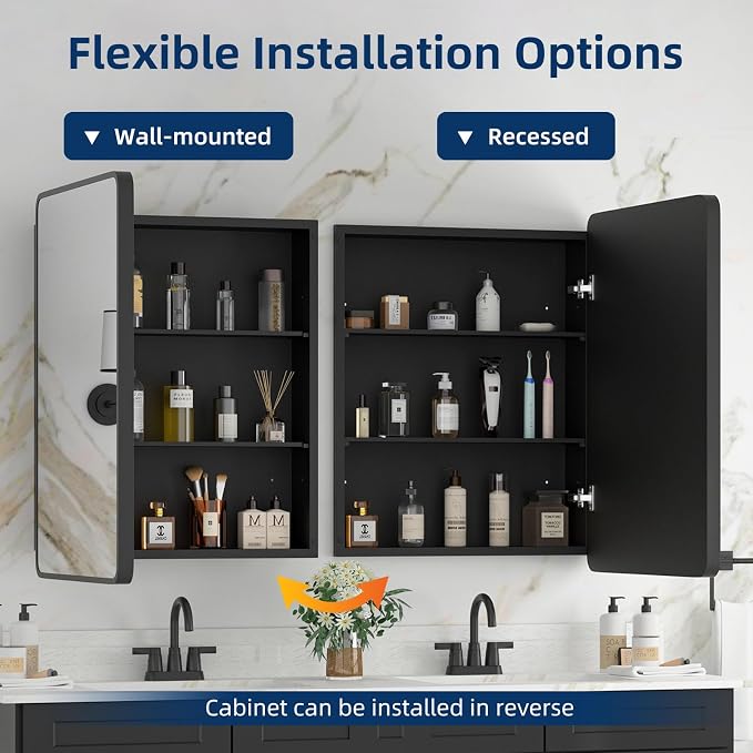 Medicine Cabinet 20 x 28 Inch, Metal Beveled Mirror, Adjustable Shelves - Image 4
