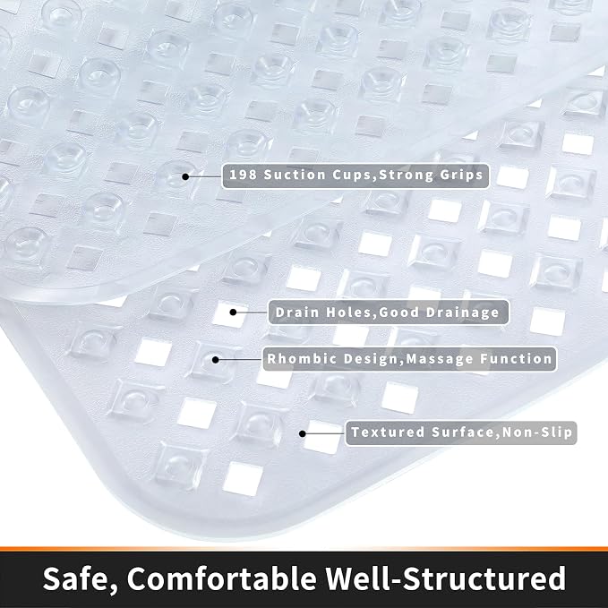 Yimobra Bathtub Mat Non Slip, Super Strong Suction Cups, 27.5"x15.5" Long - Image 7