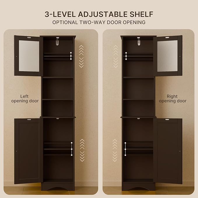 Gizoon Tall Bathroom Storage Tower, Freestanding Linen Cabinet - Image 4