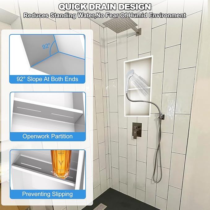 304 Stainless Steel Shower Niche Insert-Glossy White 24 x 12" No Tile Needed - Image 4