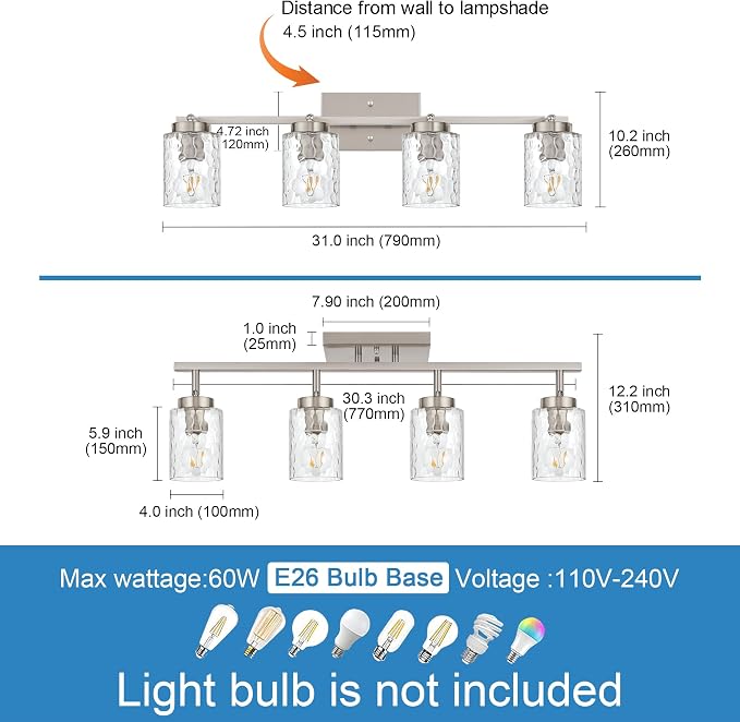 Vanity Lights for Bathroom 4 Light Rotatable Flush Mount Ceiling Light Brushed - Image 7