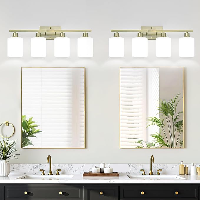 4-Light Bathroom Light Fixtures, Aged Brass Vanity Light - Image 4