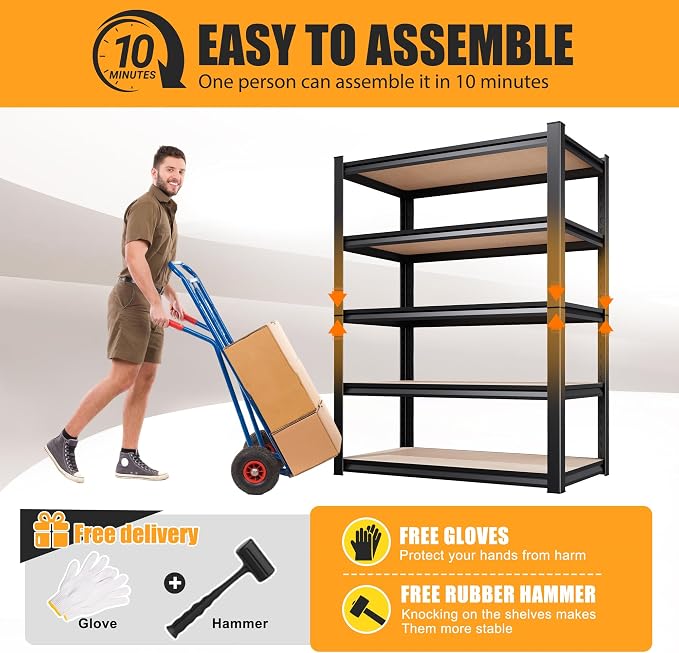 71"H Garage Shelving, 5-Tier Heavy Duty Storage Shelves, Adjustable Metal - Image 6